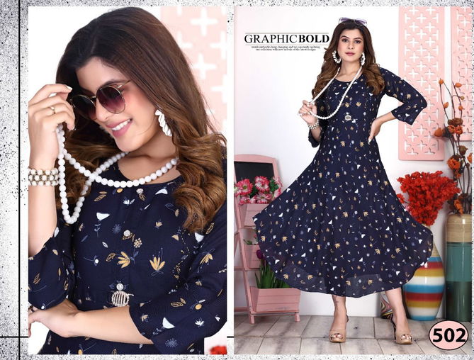 Riyaa Icy 1 Rayon Printed Fancy Daily Wear Anarkali Kurti Collection